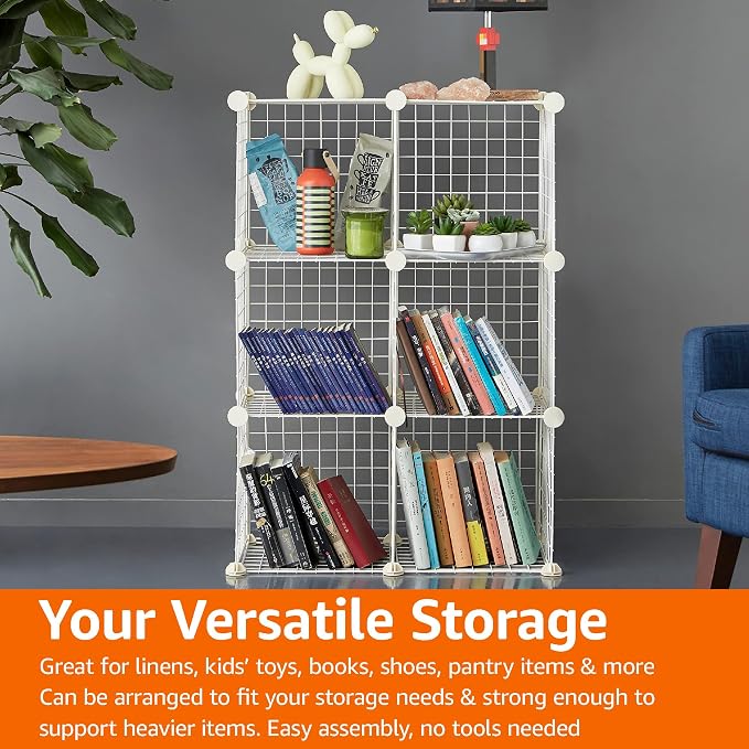 Amazon Basics Cube Wire Grid, 6-Cube, 12 x 12-Inches, White | Stackable, Storage Shelves - Image 6