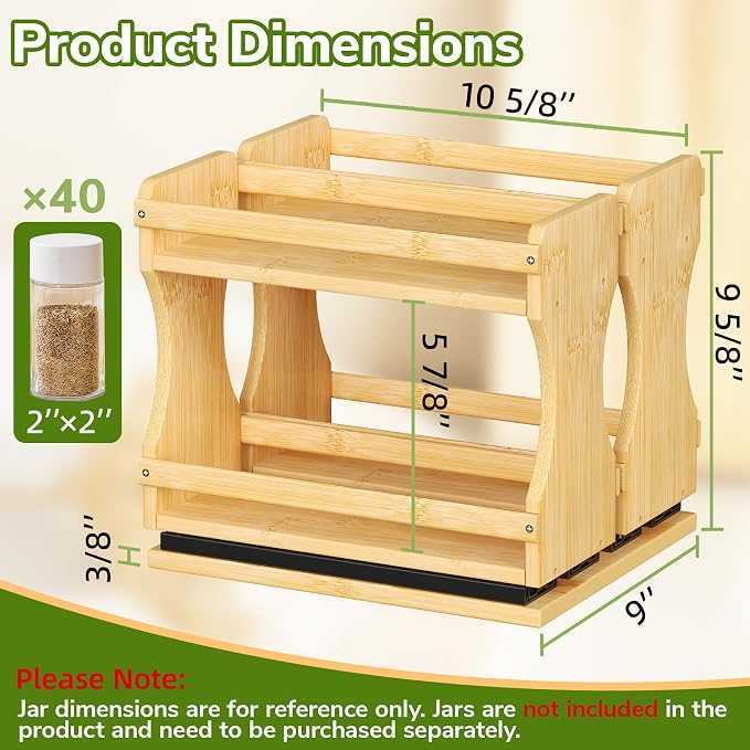 BAMEOS Pull Out Spice Rack Organizer for Cabinet, Bamboo Wide 9" Slide Out Seasoning Organizer for Kitchen, No Drill Anti-Tip Ball Bearing Silent Glides, Pantry Cabinet Organizer, Natural - Image 6
