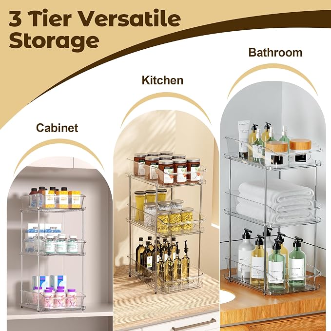incostar 2 Sets of 3-Tier Bathroom Under Sink Organizers | Pull-Out Storage, With Dividers, Slide-Out Clear Storage, For Cupboard Bathroom Vanities Cabinet - Image 6