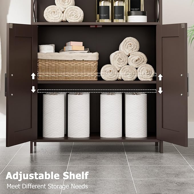 Homhedy Farmhouse Bathroom Storage Cabinet with Doors, Small Floor Cabinet | Toilet Paper Cabinet with Adjustable Shelf, Freestanding Storage Cabinet for Kitchen/Laundry/Living Room, 24"W, Brown - Image 4