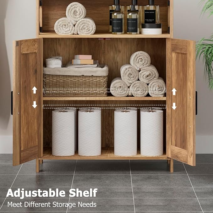 Homhedy Farmhouse Bathroom Storage Cabinet with Doors, Small Floor Cabinet | Toilet Paper Cabinet with Adjustable Shelf, Freestanding Storage Cabinet for Kitchen/Laundry/Living Room, 24"W, Rustic Walnut - Image 4