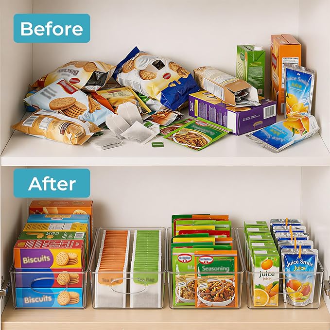 UFORU 10 Pack Clear Plastic Pantry Organizers and Storage with Handles | Non-slip Bottom Stability, Space-Saving Stackable Design, Clear Visibility, Thickened Plastic, Multi-Scene Storage Solutions - Image 2