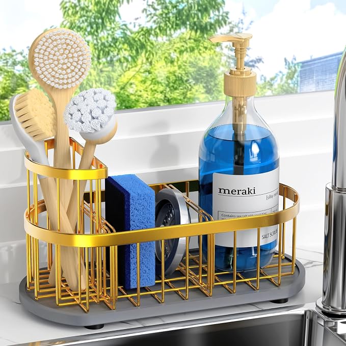 Sink Caddy Kitchen Sink Organizer, Sponge & Brush Holder, Stone Drying Mat by HOKEMOM