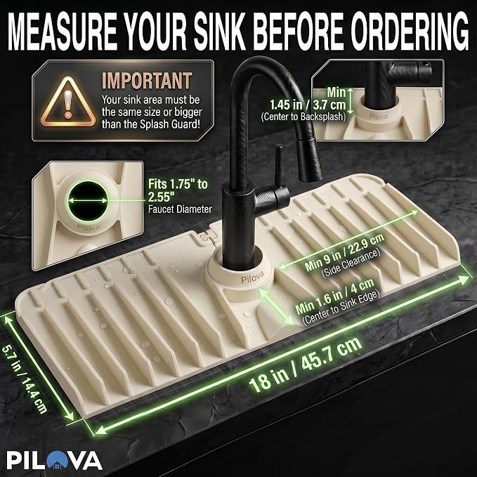 Premium Kitchen Sink Splash Guard – 18" x 5.7" Silicone Faucet Mat with Secure Pressure Clip, True 10° 3D Drainage(No Pooling), Anti-Lift Design, Flexible Leak-Sealing Ring, Non-Slip Fit Behind Faucet - Image 4
