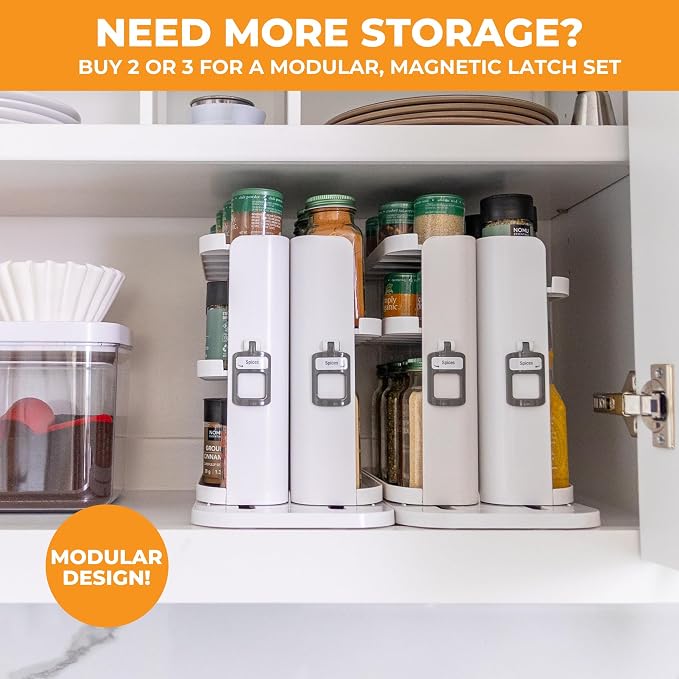 Spice Rack Organizer for Cabinet, 4 Adjustable Shelves | 4 Snap-In Adjustable Shelves, 8.9"H x 6.1"W x 10.8"D, Magnetic Modular Connect, Pivot-Up Shelves, Small Things Tray, No Tools - Image 8