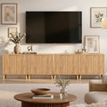 Set of 4 Fluted Storage Cabinet, Buffet Cabinet with Storage, Wood Sideboard with Adjustable Shelf, Modern Accent Cabinet & Console Table for Entryway, Living Room, Dining Room, Natural by REHOOPEX