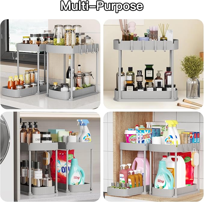 2 Packs Under Sink Pull-Out Storage Organizers, 14.8 Inches, Grey | Multi-Purpose Cabinet Organizers and Storage for Bathroom & Kitchen - Image 6