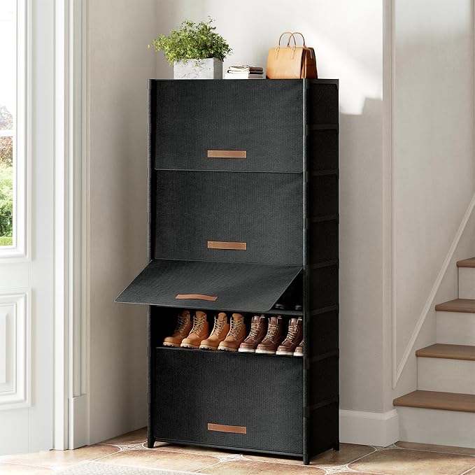 9 Tier Shoe Cabinet with Door, 36-Pair Storage, Black | Max Capacity for Large Families, Door Prevents Dust & Pet Damage, Holds All Shoe Types, Easy Connector Assembly - Image 8