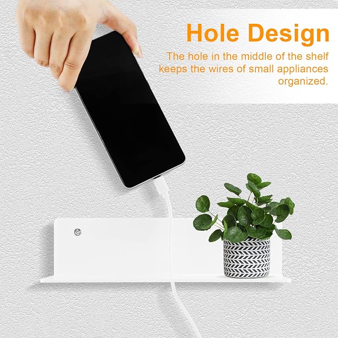 9 Inch Acrylic Floating Shelf No Drill Adhesive Wall Shelf Set of 4 for Funko Pop Storage, Floating Shelves Damage-Free Expand Wall Space for Living Room, Bathroom, Gaming Room, Office - White - Image 5