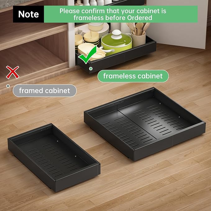 Pull out Cabinet Organizer, 2 pack, 16.5" Deep Heavy Slide out Drawers, Upgrade Three Triple-Slide Rail Systems, Expandable 12.8"-20.8" Roll out Shelf Storage for Kitchen Base Cabinet Organization - Image 7