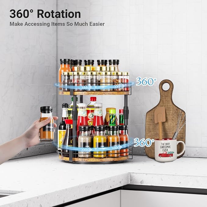Across-Star Lazy-Susan-Organizer-Spice-Rack, Rotating Spice Organizer For Cabinet Pantry, Seasoning Holder Spice Shelf With Adjustable Height, Kitchen Counter Shelf Countertop Organizer - Image 4