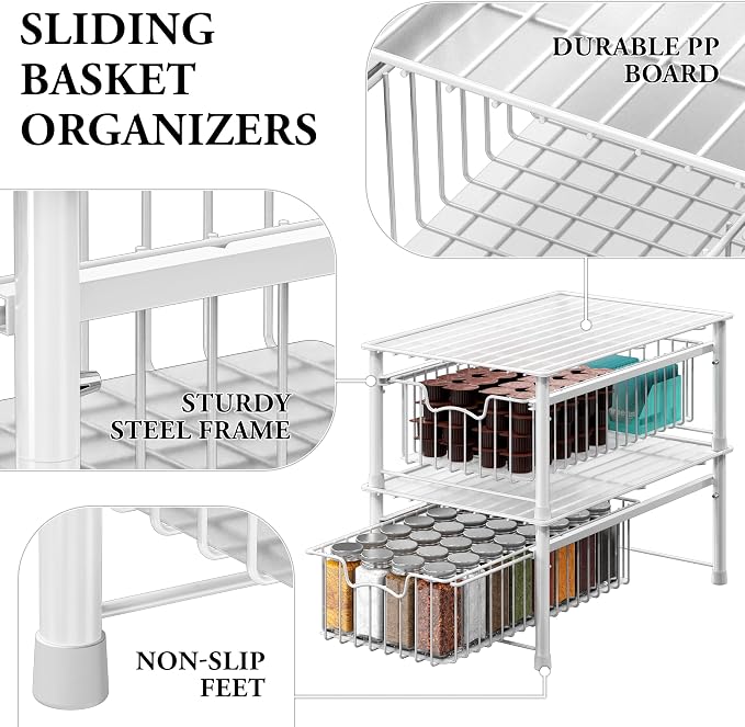 Simple Houseware Stackable Basket Drawer, White (Pack of 2) - Image 4