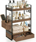 3-Tier Bathroom Counter Organizer with Drawer Basket and Hooks, Wood Bathroom Organizers and Storage for Countertop, Farmhouse Dark Brown Countertop Organizer, Counter Shelf for Vanity, Kitchen,Office by Susoct