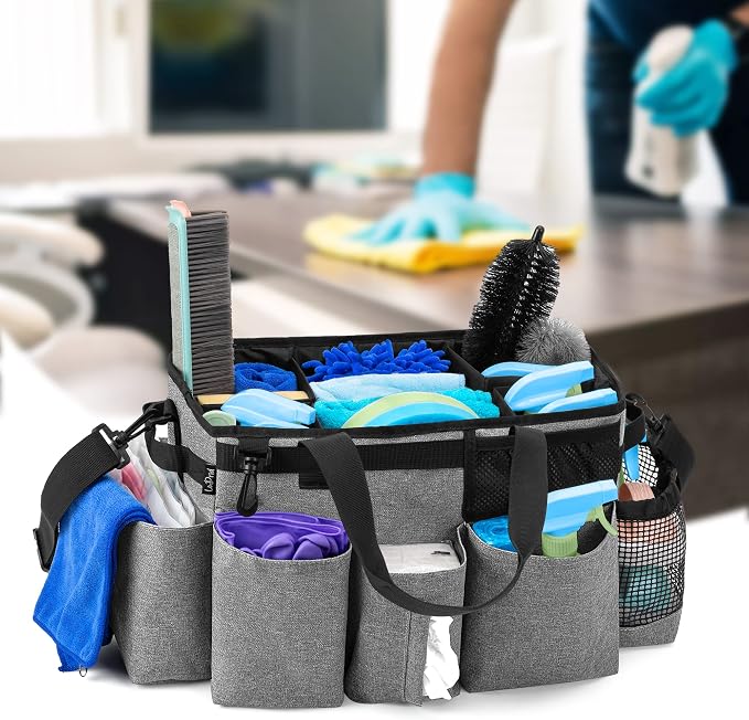 LoDrid Wearable Cleaning Caddy Bag with 4 Foldable Dividers, Grey | Cleaning Supply Organizer with Shoulder Strap and Side Handles for Cleaners & Housekeepers - Image 7