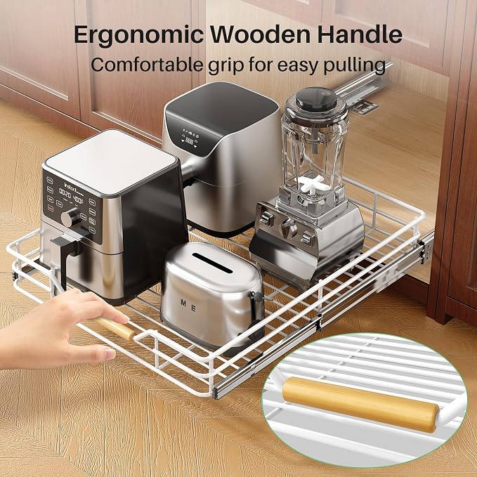 Pull out Cabinet Organizer, 12"W X 21"D, Heavy Duty Smooth Sliding Under Cabinet Shelves for Pots and Pans, Full-Extension Roll out Drawers, Slide out Organization for Home Kitchen Pantry, White - Image 9