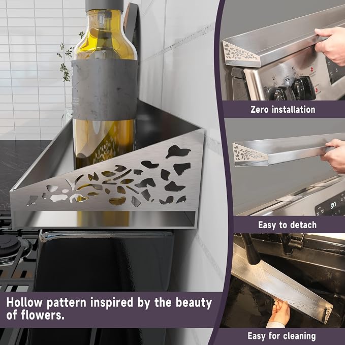 STUTOV Stove Shelf for Stove Top, Spice Rack Organizer, Easy Installation, Kitchen Storage Solution, with Standard 30" Length, Brushed Stainless Steel, Non Magnate (Stainless Steel) - Image 4