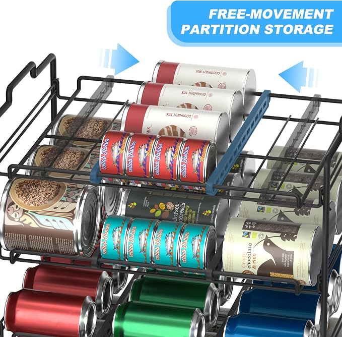 4 Tiers Stackable Can Rack Organizer, Wear-resistant Upgrade Beverage Food Can Dispenser Holder Holds up to 48 Cans for Kitchen Cabinet and Pantry (Black) - Image 6