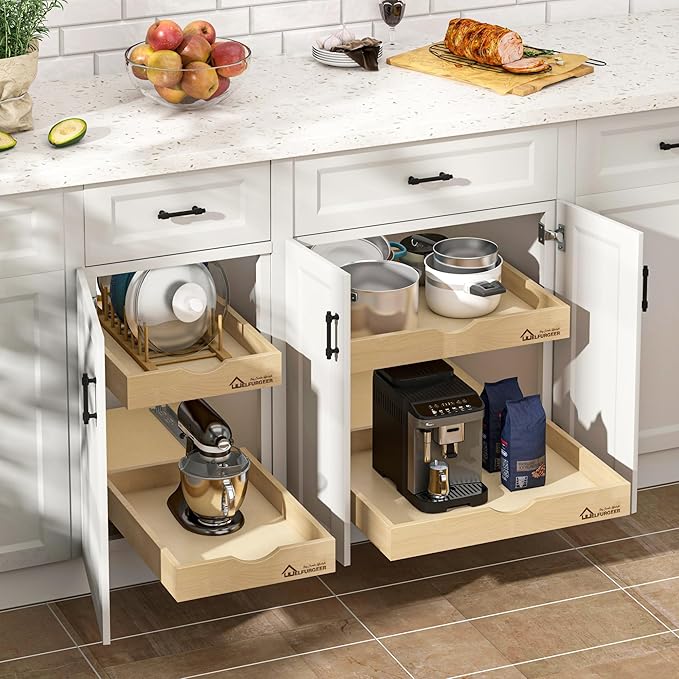 WelFurGeer Premium Birchwood Pull-Out Cabinet Drawers, 26" W x 21" D Pull Out Cabinet Organizer, Heavy-Duty Cabinet Organizer with Easy Installation, Space-Saving Pullout Drawer for Home & Kitchen - Image 2