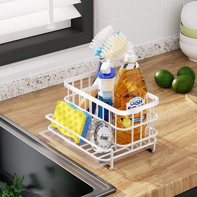 HapiRm Sink Caddy Sponge Holder - Kitchen Sink Organizer with Drain Tray, SUS304 Stainless Steel Rustproof Sponge Caddy Storage for Kitchen Countertop- White - Image 5
