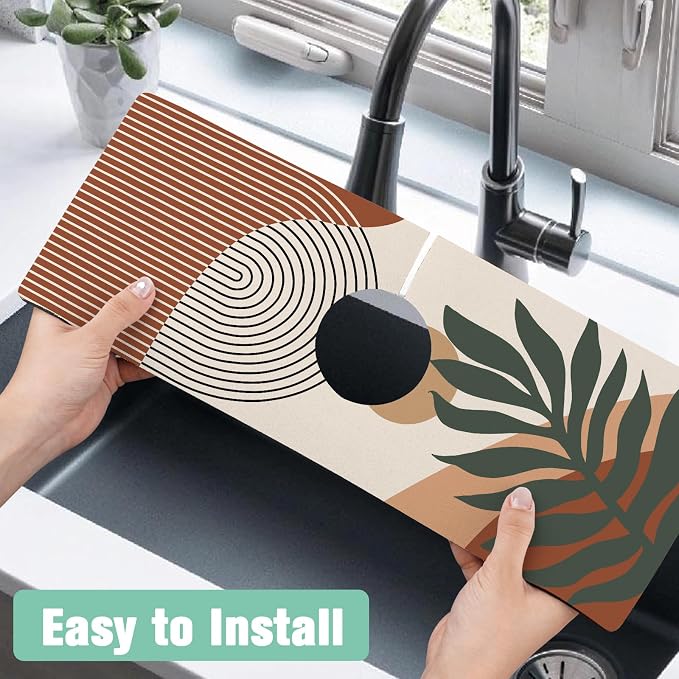 Kitchen Sink Splash Guard Faucet Mat 15" X 5.5" Boho Absorbent Fast Drying Mat Faucet Draining Mat Sink Splash Guard Behind Faucet Drip Catcher for Kitchen Bathroom - Image 5