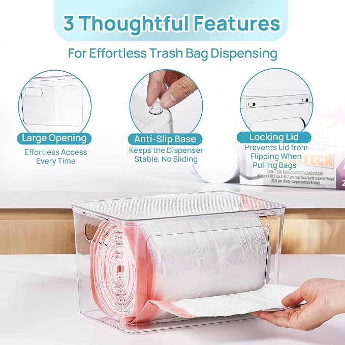 Vtopmart 2 Pack Clear Trash Bag Holder, Stackable Garbage Bag Dispenser | Trash Bag Organizer for 13/30/33 Gallon Bags, Clear Organizer Bins for Under Kitchen Sink, Laundry Room Organization - Image 3