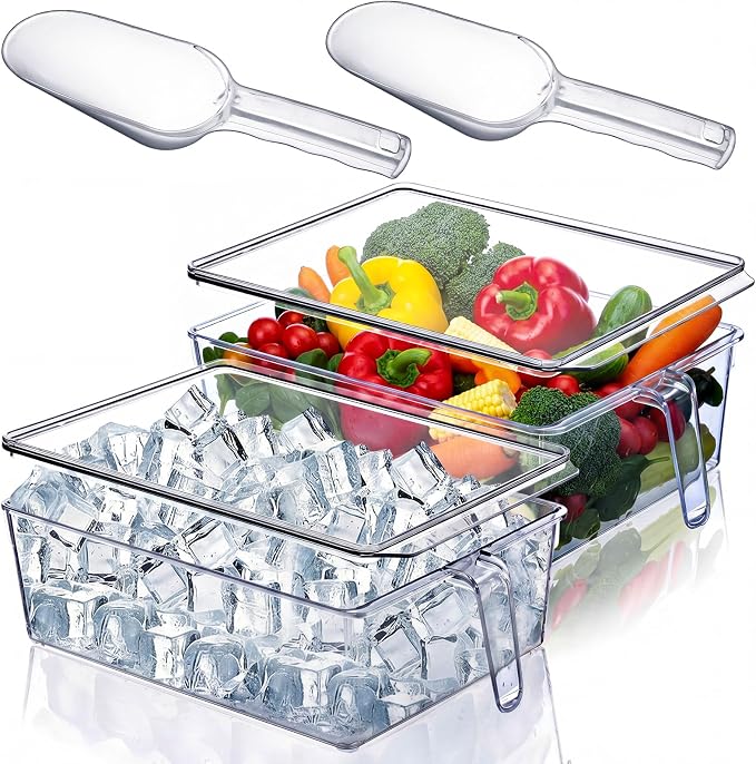2 Sets Ice Storage Bin for Freezer,12.4 x 8.07 x 3.94 Inches | Plastic Ice Container with Flexible Scoop Lid and Handle for Home Office Fridge Storage by Havawish