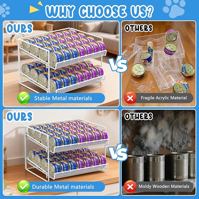 Cat Food Can Organizer 2-Tier Can Organizer for Pantry 56 Cans 3.5oz | White metal 2-tier cat food can organizer,Holds 56 cans 3.5oz,Adjustable pantry countertop storage for kitchen counter - Image 7