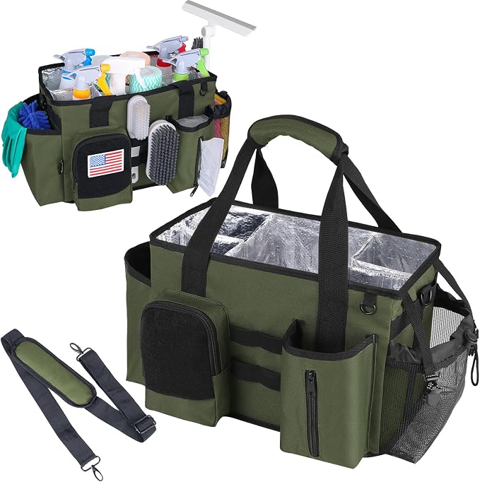 Cleaning Caddy Bag Built-in hard plastic sheet Adjustable Shoulder Strap | Waterproof nylon, aluminum foil lining, quick-drain PVC mesh bottom, for housekeepers by Timoxi