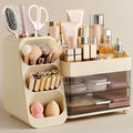 HBlife Makeup Organizer with Brush Holder for Vanity, Large Plastic Bathroom Countertop Organizer Skin Care Storage, Easy to Store Lipsticks, Nail Polishes, Perfumes, Eyeshadow Palettes, Beige by HBlife