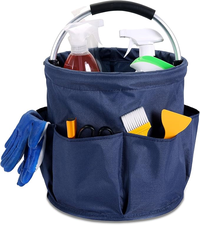 17L Cleaning Caddy with Handle & 6 Pockets, Foldable Cleaning Supply | Portable Shower Caddy, 600D Oxford Fabric Storage Basket for Home, Camping, Gardening, Bathroom by FL