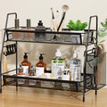 VITVITI 2 Tier Bathroom Countertop Organizer, Vanity Storage Shelf, Black | Bathroom Counter Organizer, Vanity Makeup Tray Shelf, Kitchen Spice Rack, Metal Wire Mesh, with Basket Hooks by VITVITI