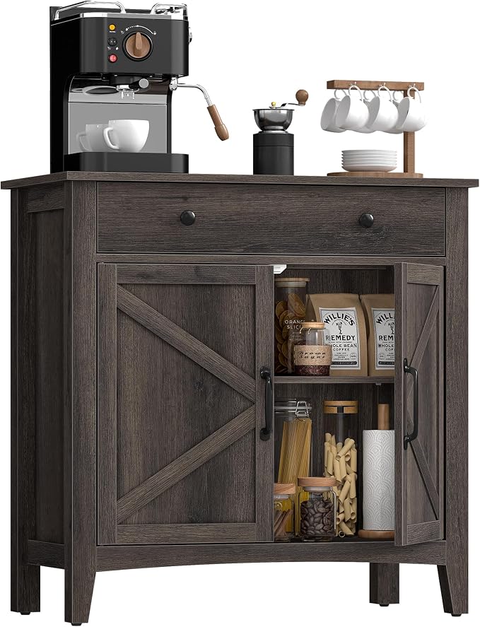 VASAGLE LIRY Collection - Buffet Cabinet, Coffee Bar Cabinet with a Drawer, Adjustable Shelf, Sideboard Storage with Cable Hole, Drawer Divider, Taupe Brown UBBK341TA01S by Unknown