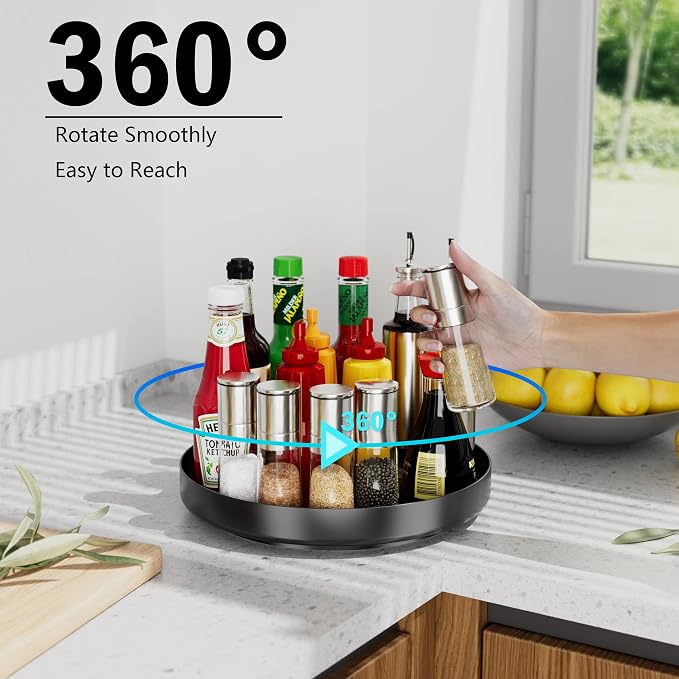 Ovicar Lazy Susan Turntable Organizer - 11 inch Rotating Spice Rack Metal Lazy Susan for Cabinet Pantry Kitchen Countertop Bathroom Refrigerator Table Storage, Black - Image 2