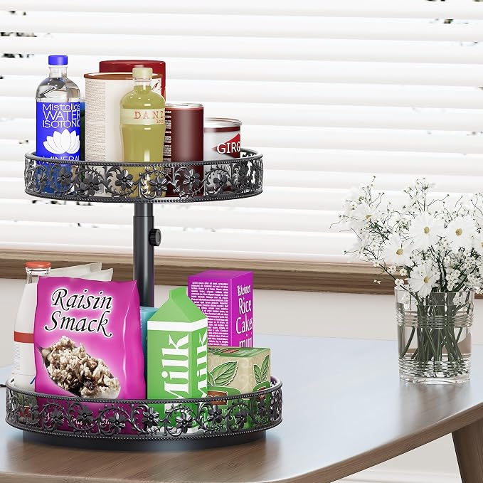 2 Tier Lazy Susan Organizer Turntable Height Adjustable, Black | 12 Inch Two Tier Lazy Susan,Metal Easy Assembly Spice Rack Organizer Rotating for Cabinet Dining Table Top Kitchen Countertop - Image 7