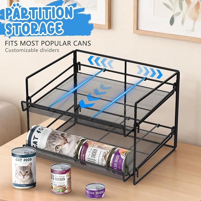 Cat Food Can Organizer 2-Tier Can Organizer for Pantry 56 Cans 3.5oz | Black metal 2-tier cat food can organizer,Holds 56 cans 3.5oz,Adjustable pantry countertop storage for kitchen cabinet - Image 6