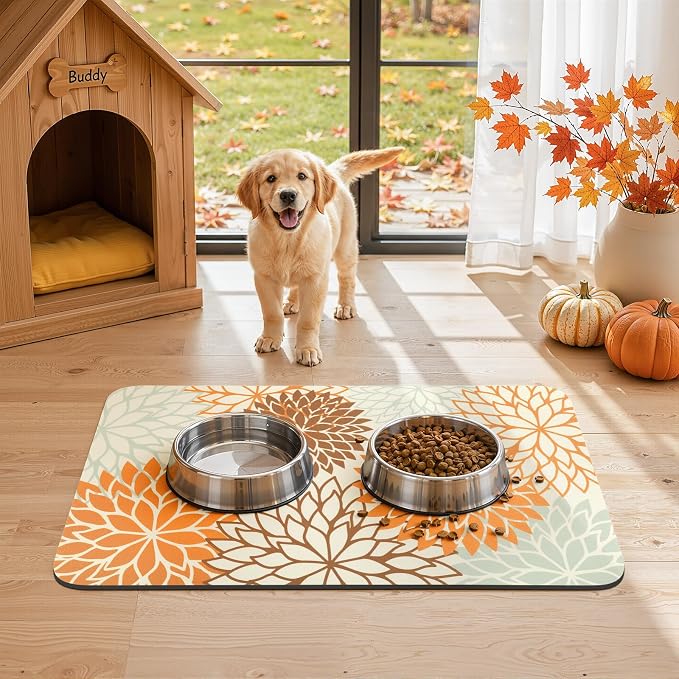 Findosom Fall Dish Drying Mat, 12" x 20" Super Absorbent Dish Mat with Floral, Hide Stain Drying Mat for Kitchen Counter, Under Dish Rack, Coffee Maker, Espresso Machine, Orange - Image 6
