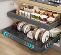 Seinloes 2 Pack Pull out Cabinet Organizer 21" Deep With Raising Pad for Framed Cabinets,Expandable (15.2"-26.3"W) Slide out Drawers for Kitchen Cabinets with 4pcs Divider Racks,Roll out Shelves,Black by Seinloes
