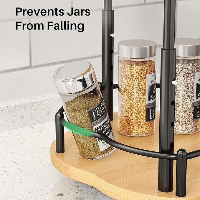 SNTD Lazy Susan Spice Rack Organizer for Cabinet, Wood, Natural, 9 in | Rotating Turntable, Height Adjustable, Space-Saving D-Shape Design, Revolving Spice Storage for Kitchen Countertop Pantry - Image 7