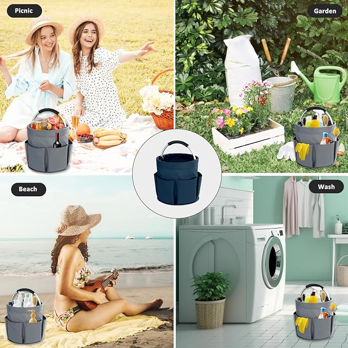 17L Cleaning Caddy with Handle, Cleaning Supplies Organizer, Foldable Storage Basket, Cleaning Supply Caddy, Portable Multi Cleaning Bucket Bag for Home, Garden (Blue) - Image 7