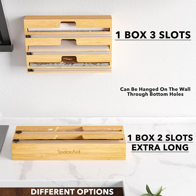 SpaceAid 2 in 1 Long Wrap Dispenser (Need 3" Deep Drawer) with Cutter, Plastic Wrap, Aluminum Foil Dispenser for Kitchen Drawer, Bamboo Roll Organizer Holder, Compatible with 15" Roll - Image 7