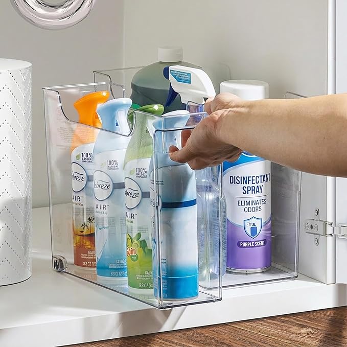 Sorbus Roll Out Bottle Organization Bins - 2 Sizes Pantry Under Sink Organizer with Wheels & Handles - Clear Plastic Organizing Containers for Cleaning Supplies - Kitchen Cabinet Laundry Room Storage - Image 3