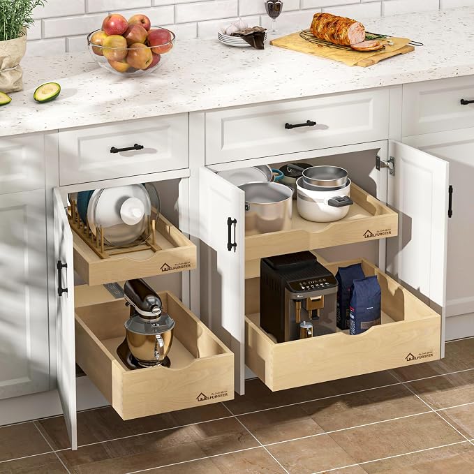 WelFurGeer Soft Close Pull Out Drawers for Kitchen Cabinets, 29" W x 21" D Pull Out Cabinet Organizer, Premium Birchwood Pull-Out Cabinet Drawers, Heavy-Duty Cabinet Organizer for Home & Kitchen - Image 2