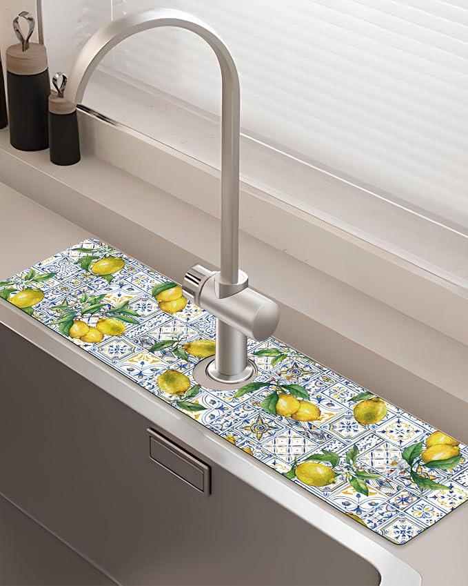 Patterned Sink Faucet Mat Kitchen Splash Guard Super Absorbent Drying Mat, Non-Slip Drain Pad for Kitchen Counter or Bathroom-24x5.5in by BnhjsdwTablecloth