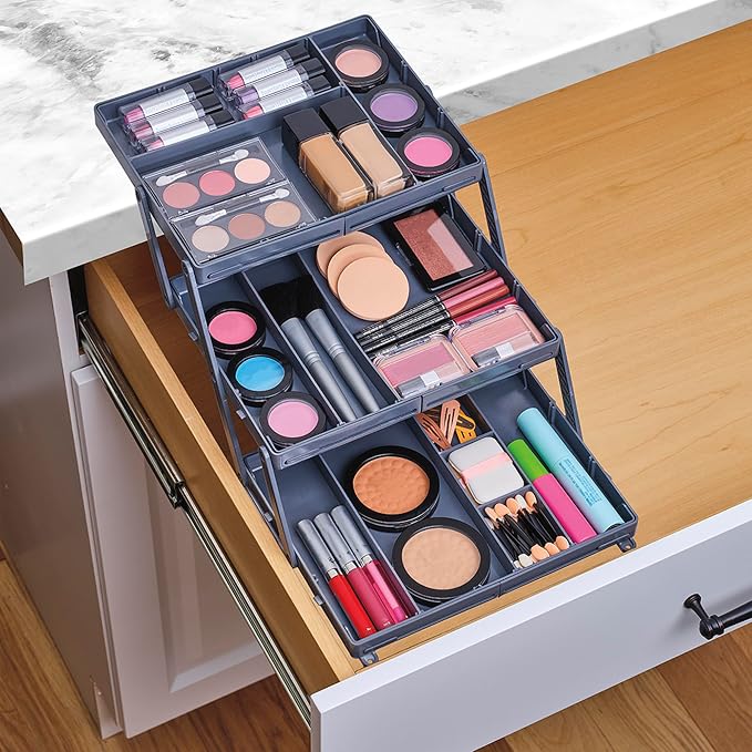 Ontel Smart Drawer Organizer - Multi-level Jewelry Holder, Cosmetics Organizer, or Office Drawer Organizer with Adjustable Dividers for Organization and Storage, Fits Drawers 9.5"W x 7.5"L x 2.75"D - Image 10