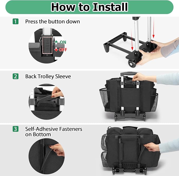 LoDrid Professional Rolling Cleaning Bag with Detachable Trolley, Black | Portable Cleaning Cart with Shoulder Strap for Housekeepers, Patent Design - Image 5