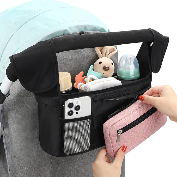Accmor Universal Stroller Organizer with Insulated Cup Holder Detachable Phone Bag and Shoulder Strap,Stroller Bag Caddy Organizer for Uppababy, Baby Jogger, Britax Strollers - Image 7