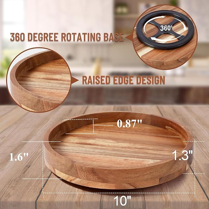 10" Acacia Wood Lazy Susan Organizer for Cabinet,Lazy Susan for Countertop - Image 3
