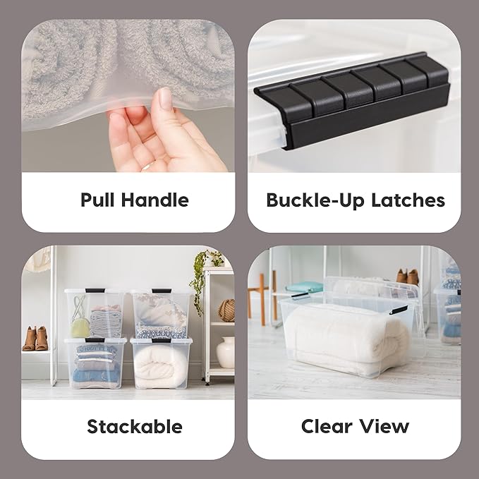 IRIS USA 72 QT Plastic Storage Box with Lid and Latches - 8 Pack - BPA-Free, See-Through Organizing Solution, Durable Nestable Stackable Containers, Secure Pull Handle - Clear - Image 4
