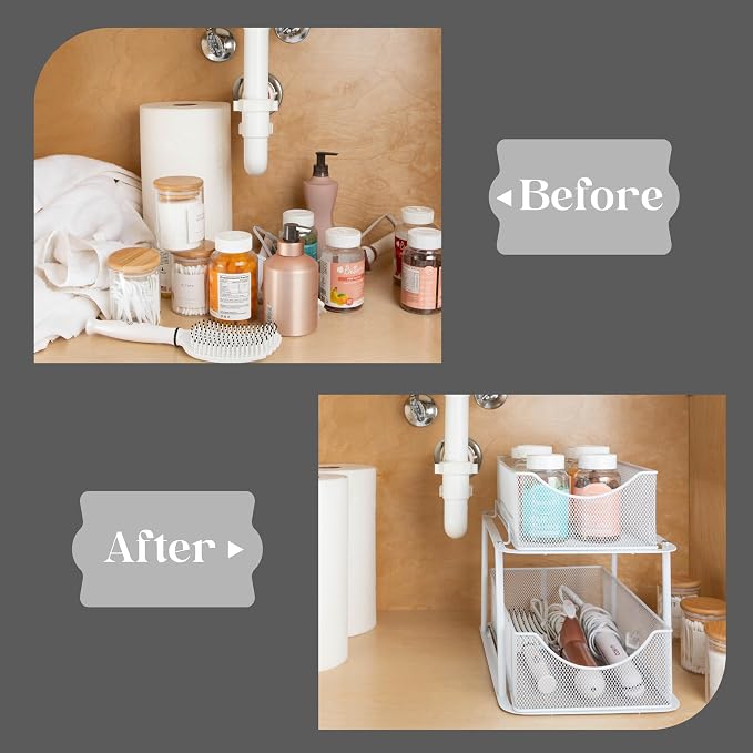 Sorbus 2 Sets of 2 Tier Metal Under Sink Organizer for Bathroom, Kitchen, Strong Steel Mesh Sliding Drawers for Under Sink, Under Cabinet, Closet, Kitchen, Pantry, Bathroom Organizers and Storage - Image 7
