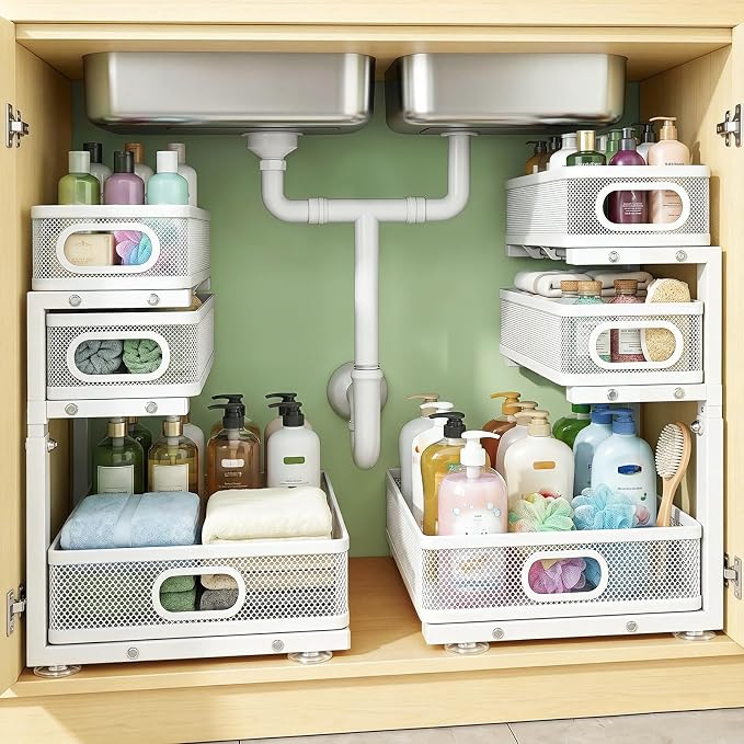 Under Sink Organizer, 2-Pack 3-tier Under Sink Storage Organizer Adjustable Height Easy Assembly Pull Out Cabinet Organizers Basket for Bathroom Kitchen Pantry Home Organization by Unknown
